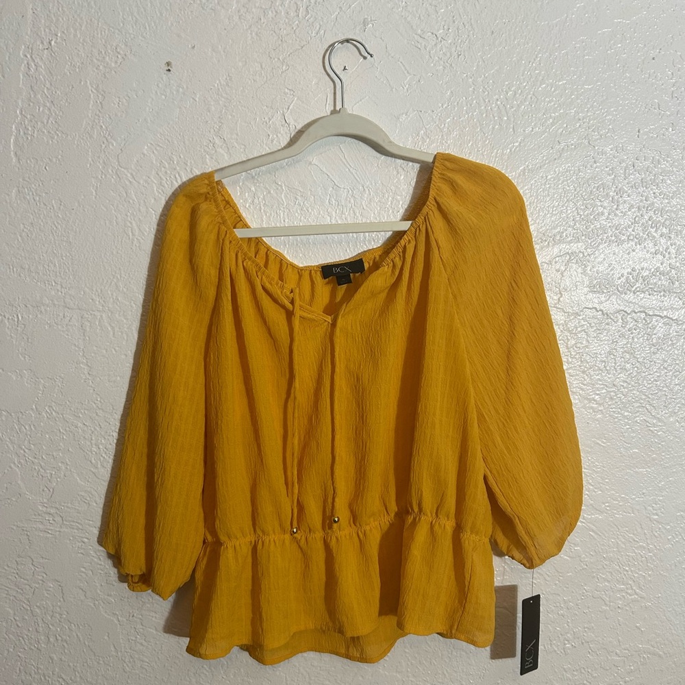 NWT BCX Marigold Peasant Blouse Women's XL | 3/4 Sleeve Elastic Waist Flowy Top